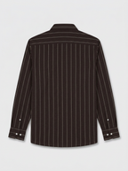 Men's Dark Brown Pinstripe Formal Shirt Regular Fit | Full & Half Sleeve