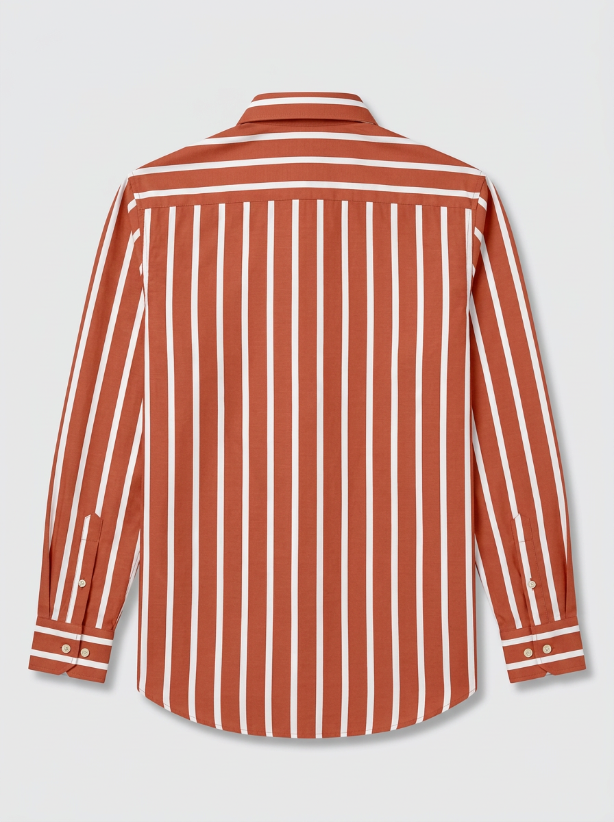 Men's Rust Orange & White Striped Regular Fit Formal Shirt | Full & Half Sleeve