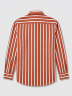 Men's Rust Orange & White Striped Regular Fit Formal Shirt | Full & Half Sleeve