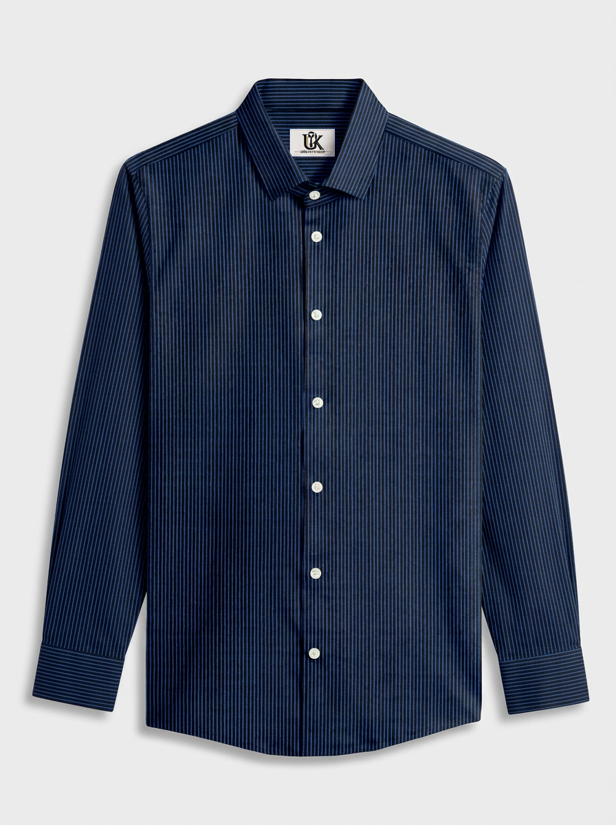 Men's Navy Blue Pinstripe Formal Shirt Regular Fit | Full & Half Sleeve
