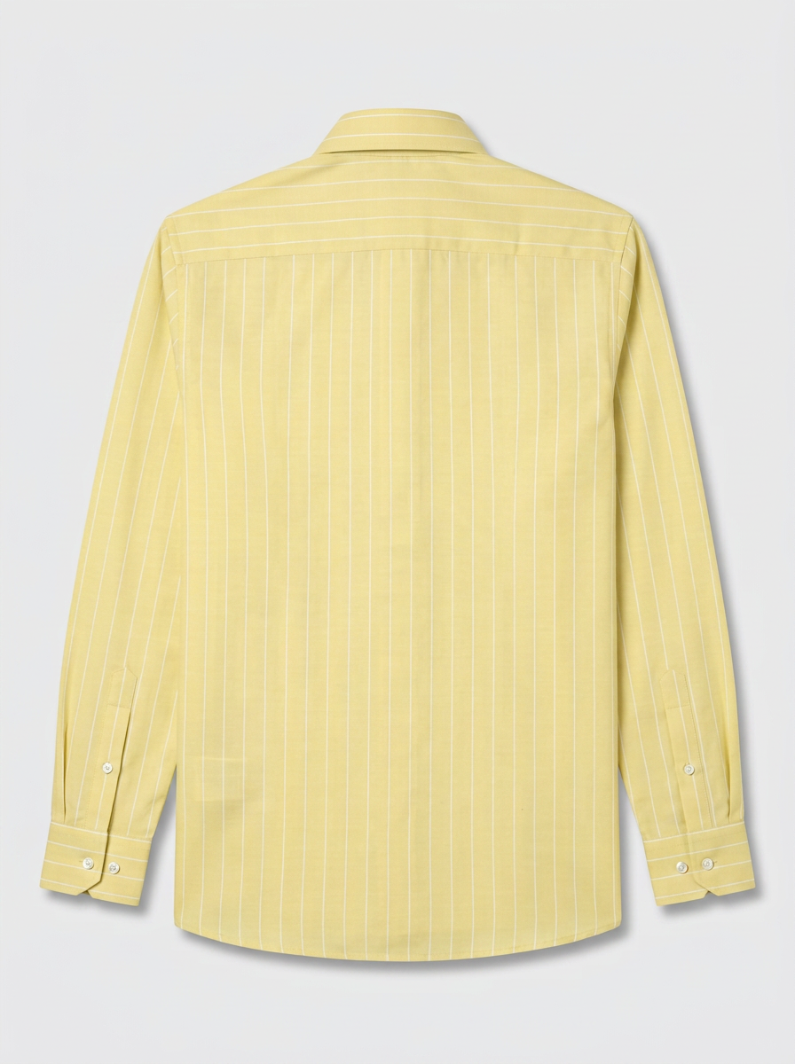 Men's Pastel Yellow White Pinstripe Shirt Regular Fit Premium Formal Casual Wear