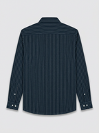 Men's Navy Blue Pinstripe Regular Fit Formal Shirt | Full & Half Sleeve