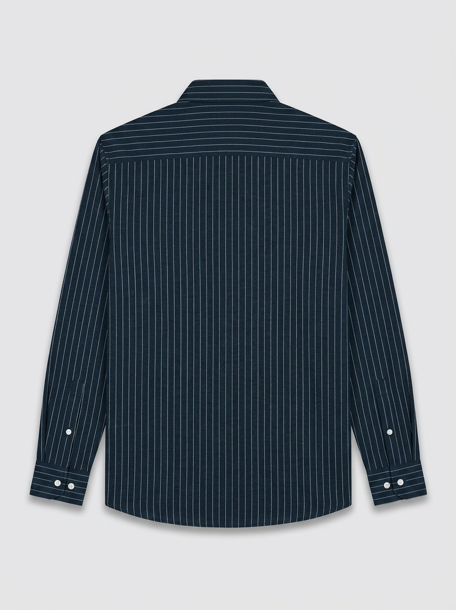 Men's Navy Blue Pinstripe Regular Fit Formal Shirt | Full & Half Sleeve