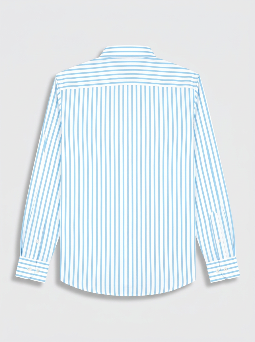 Men's Light Sky Blue & White Vertical Striped Regular Fit Formal Shirt | Full & Half Sleeve
