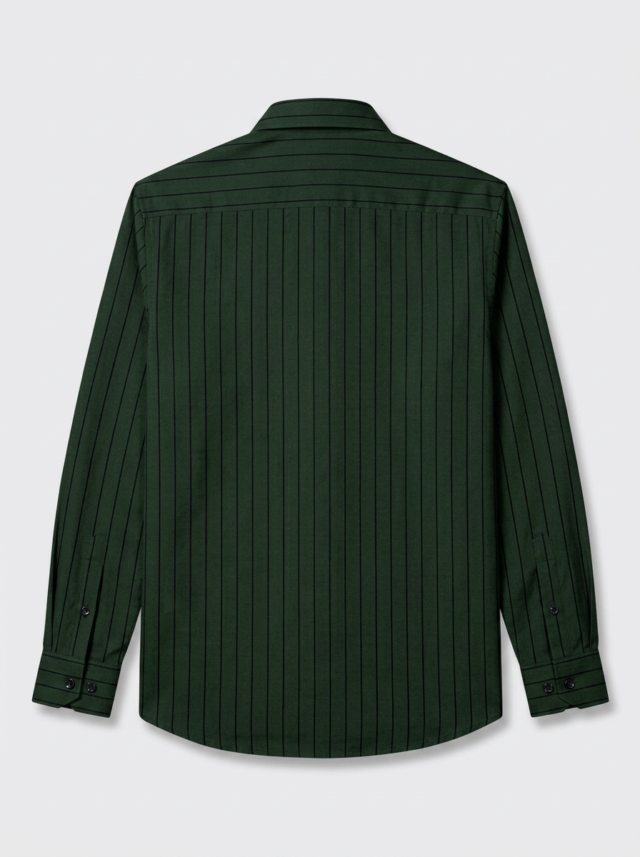 Men's Dark Forest Green Pinstripe Shirt Regular Fit Premium Formal Casual Wear