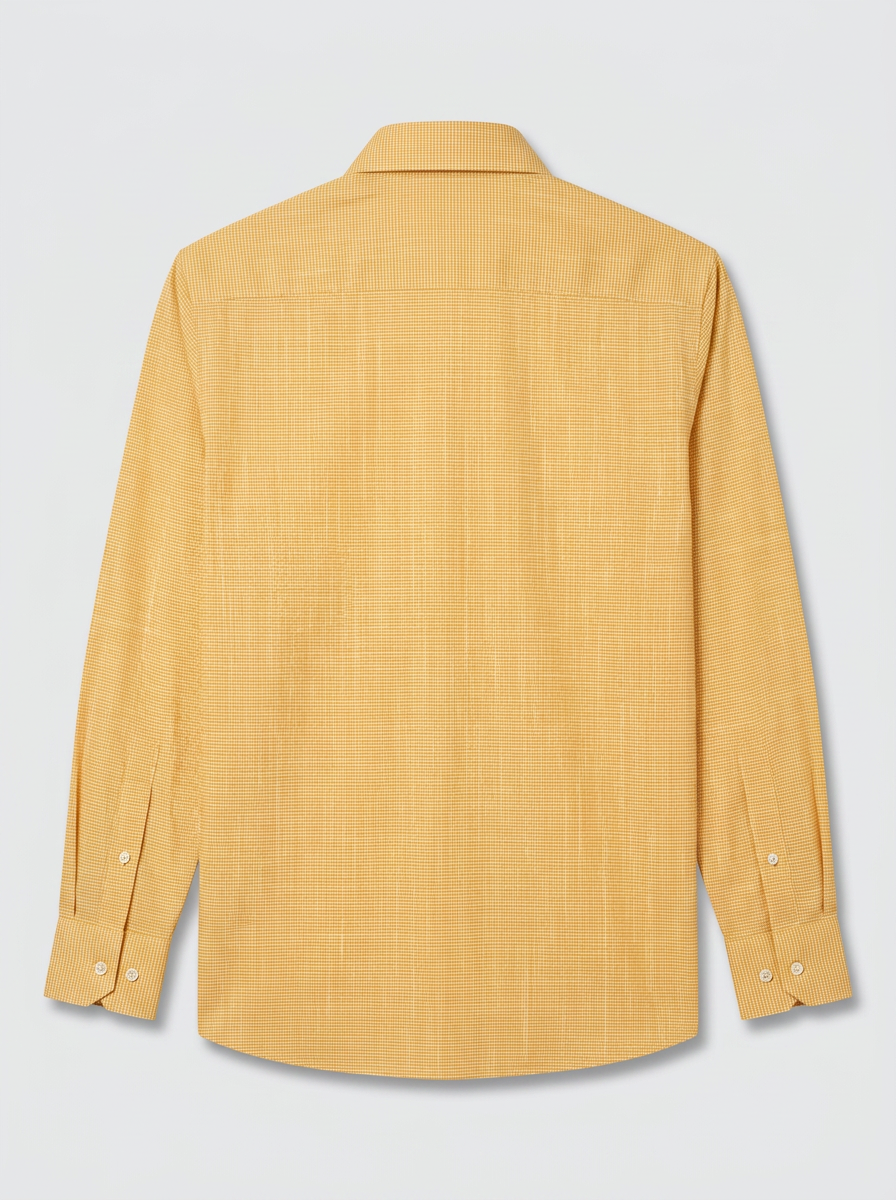 Men’s Mustard Yellow Micro Check Regular Fit Formal Casual Shirt, Full & Half Sleeve