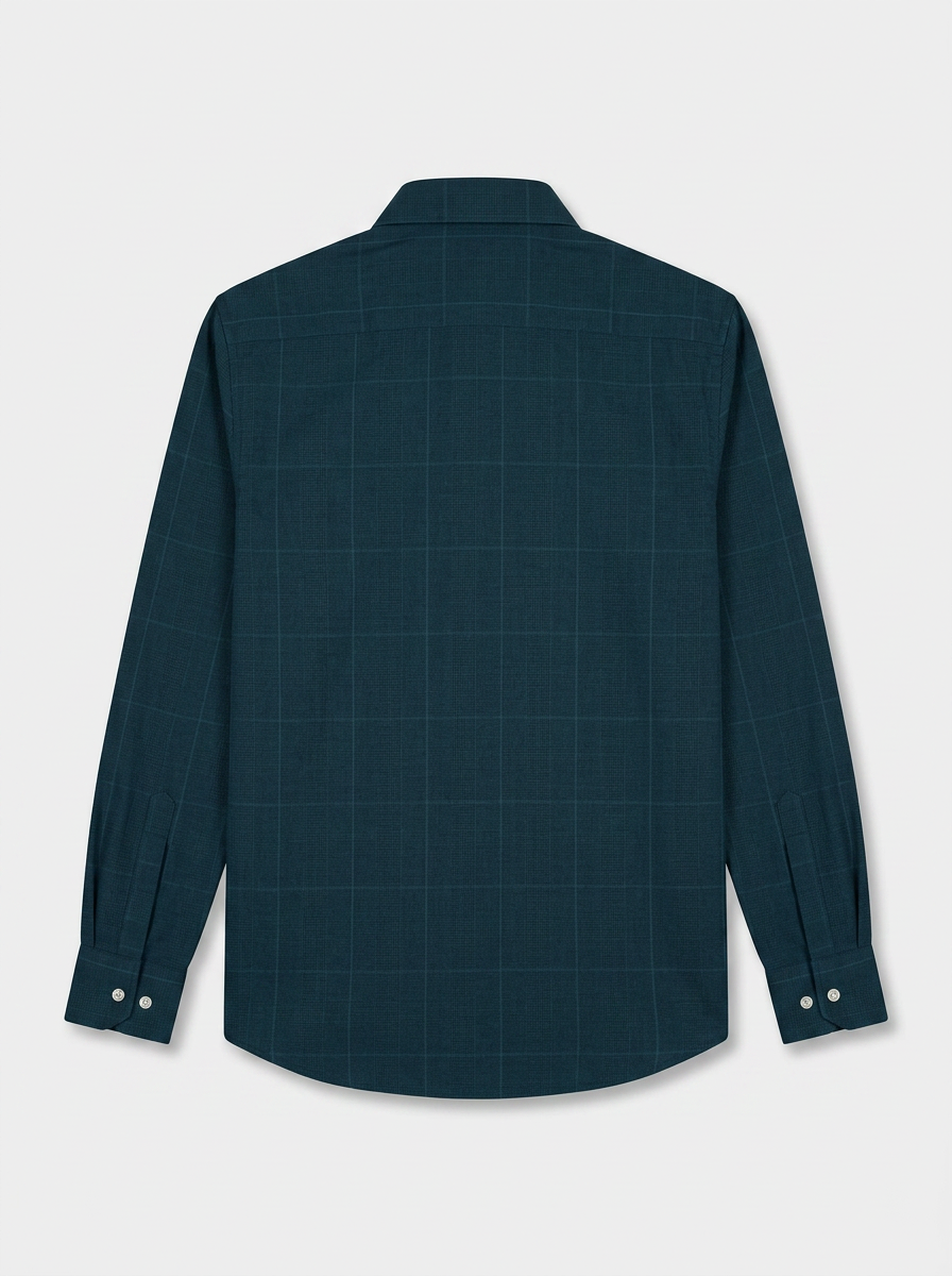 Men’s Deep Teal Blue Textured Regular Fit Formal Casual Shirt, Full & Half Sleeve