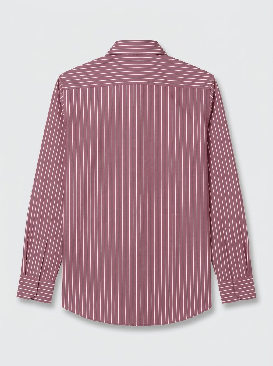 Men's Dusty Rose Pink & White Striped Regular Fit Formal Shirt | Full & Half Sleeve