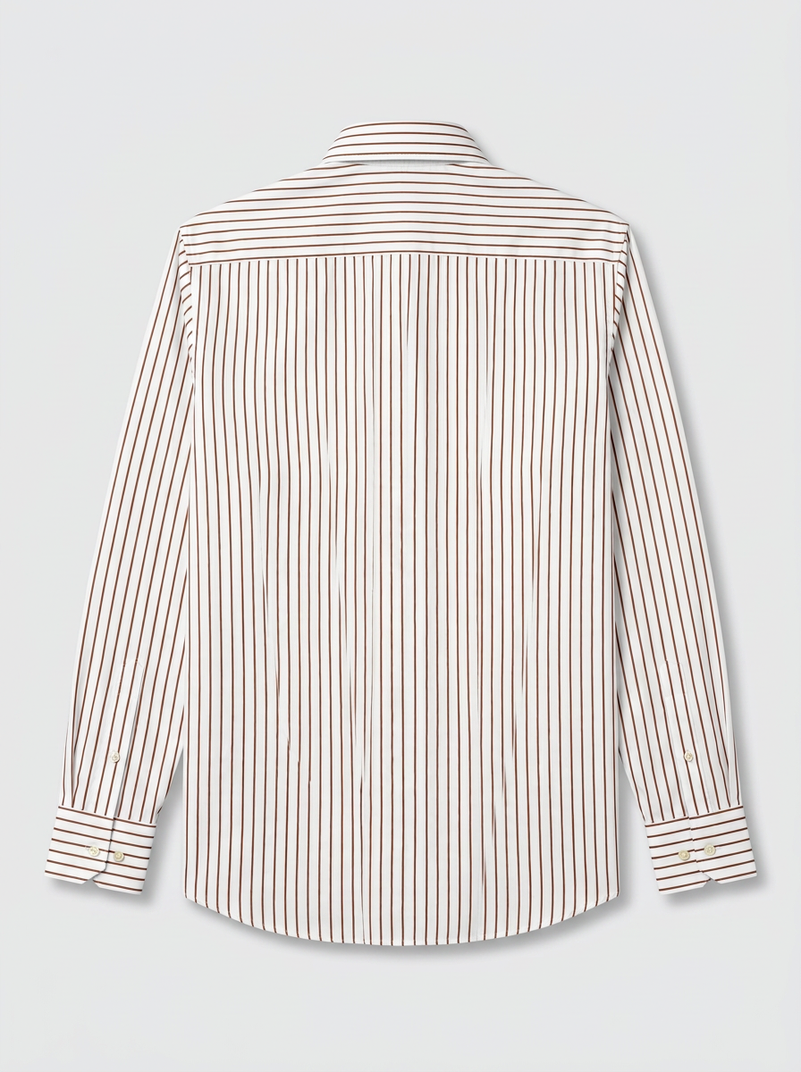 Men’s White & Brown Vertical Stripe Regular Fit Formal Casual Shirt, Full & Half Sleeve