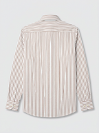 Men’s White & Brown Vertical Stripe Regular Fit Formal Casual Shirt, Full & Half Sleeve