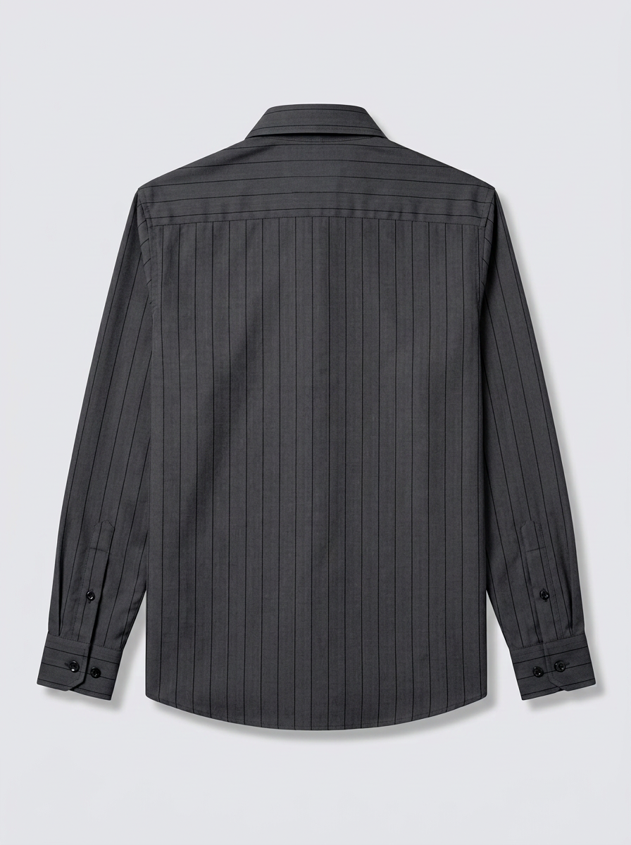 Men's Charcoal Grey Pinstripe Shirt Premium Regular Fit Formal Office Business Wear