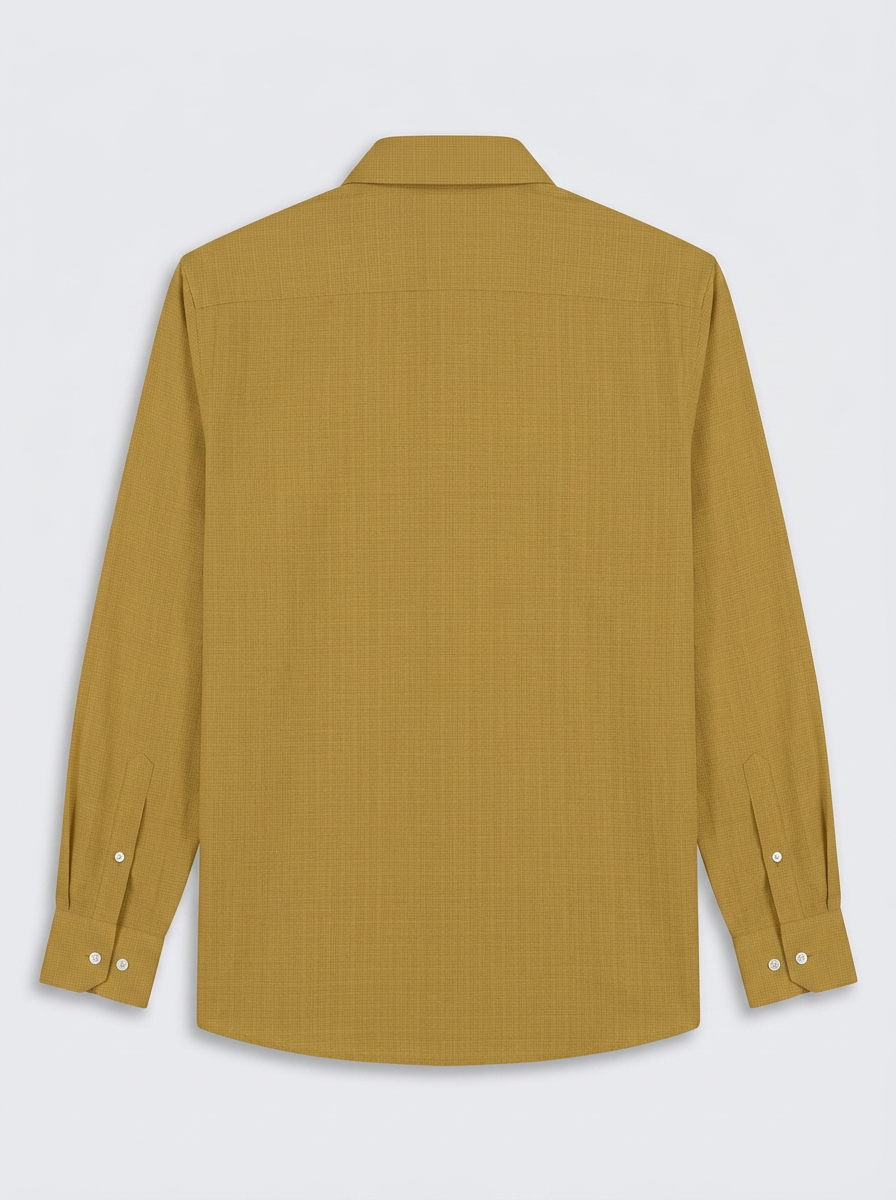 Men’s Antique Mustard Gold Textured Regular Fit Formal Casual Shirt, Full & Half Sleeve