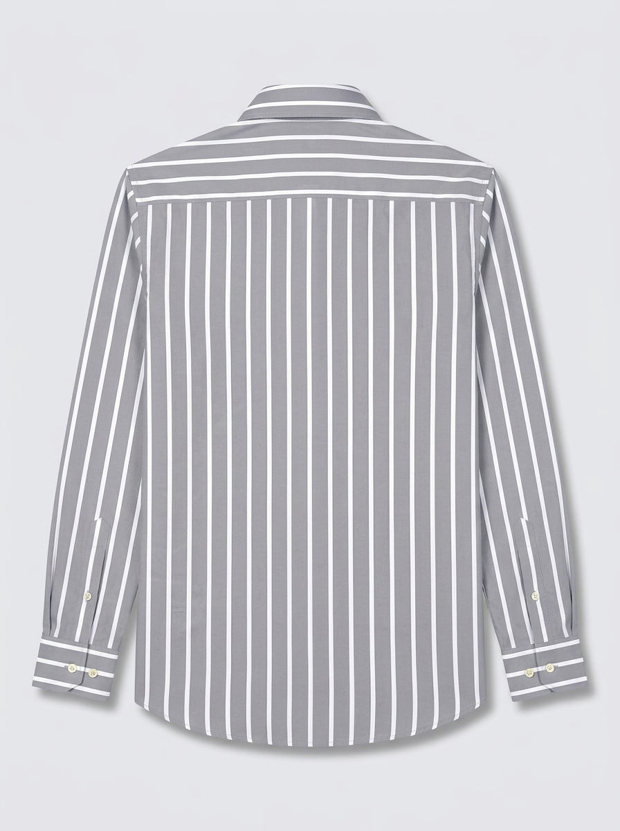 Men's Grey & White Vertical Striped Regular Fit Formal Shirt | Full & Half Sleeve