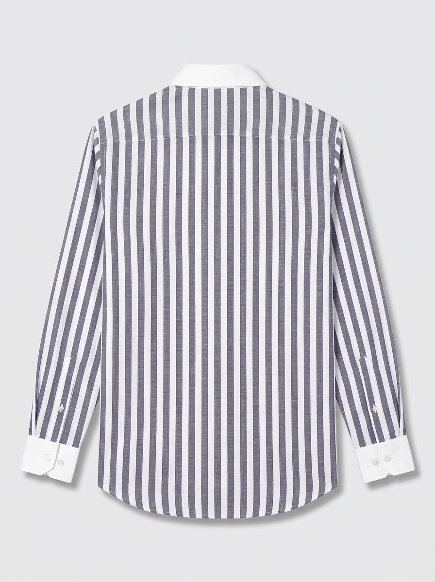 Men's Navy Blue White Bold Stripe Formal Shirt Regular Fit Premium Casual Wear