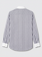Men's Navy Blue White Bold Stripe Formal Shirt Regular Fit Premium Casual Wear