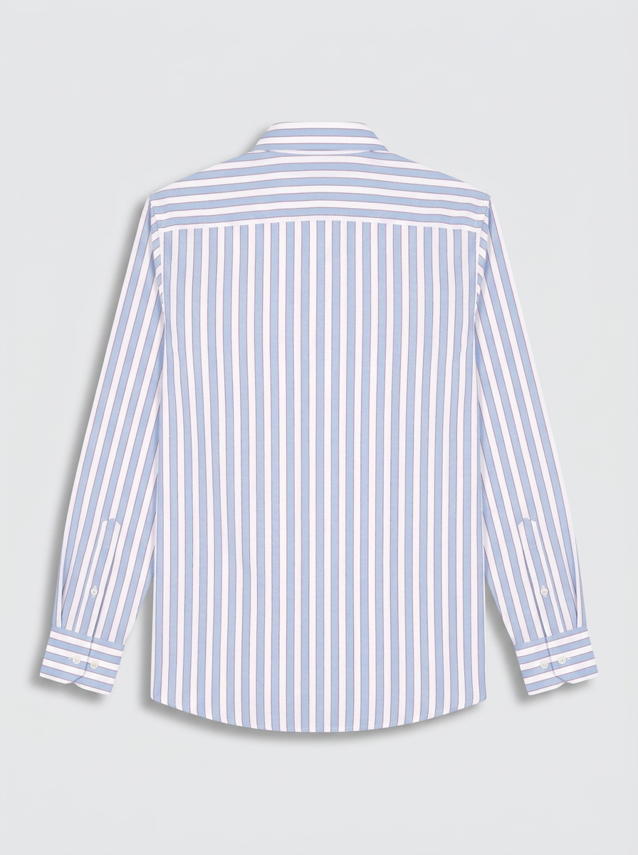 Men's Sky Blue & White Vertical Striped Regular Fit Formal Shirt | Full & Half Sleeve