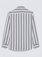 Men's White & Grey Vertical Striped Regular Fit Formal Shirt | Full & Half Sleeve