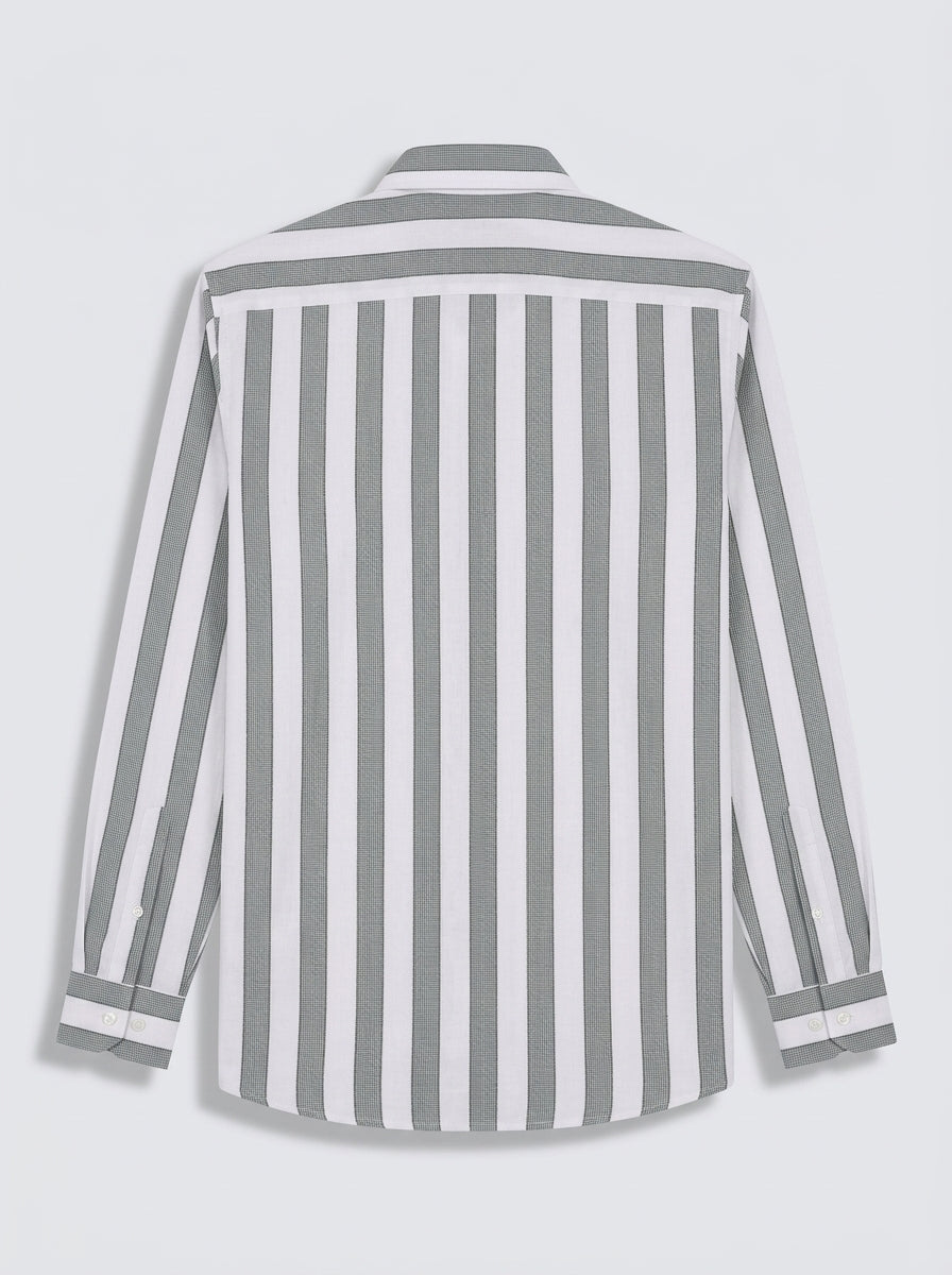 Men's White & Grey Vertical Striped Regular Fit Formal Shirt | Full & Half Sleeve