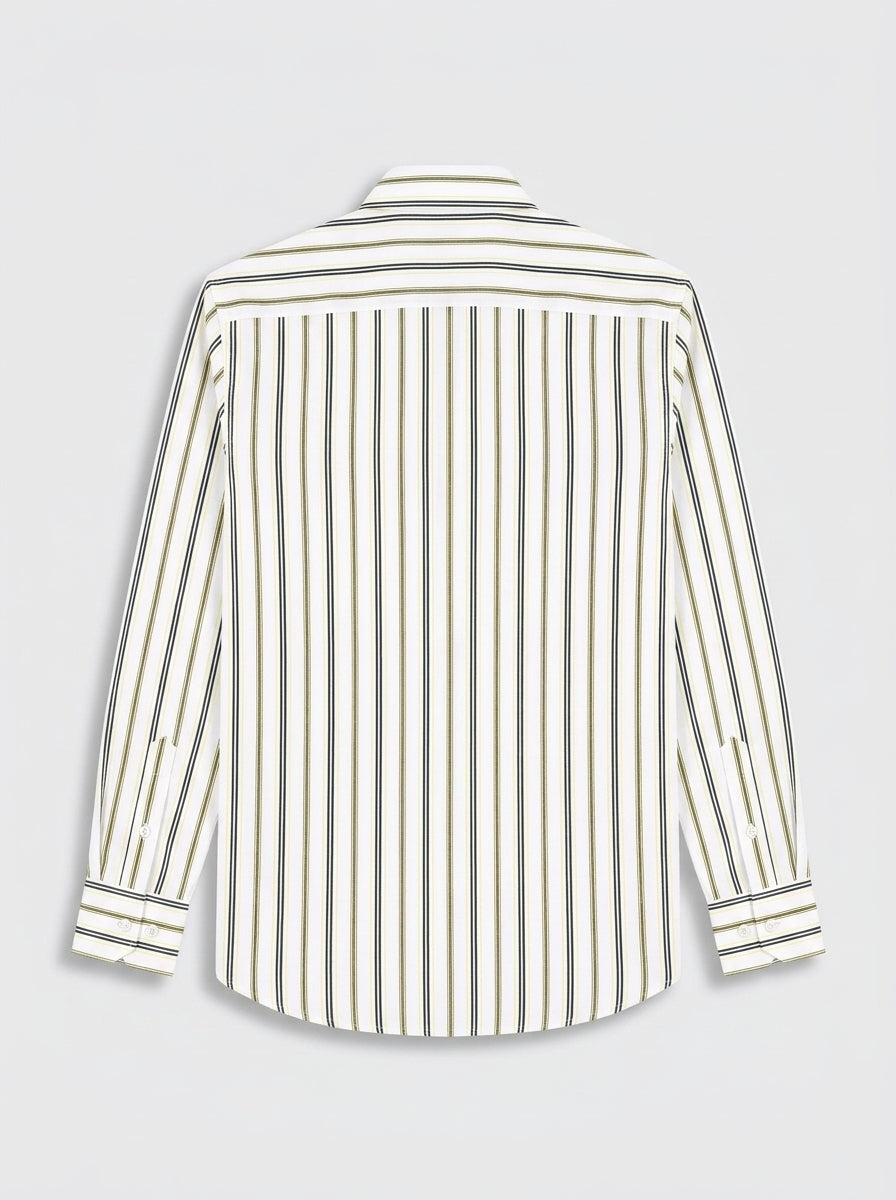 Men's White Gold & Black Stripe Regular Fit Formal Shirt | Full & Half Sleeve