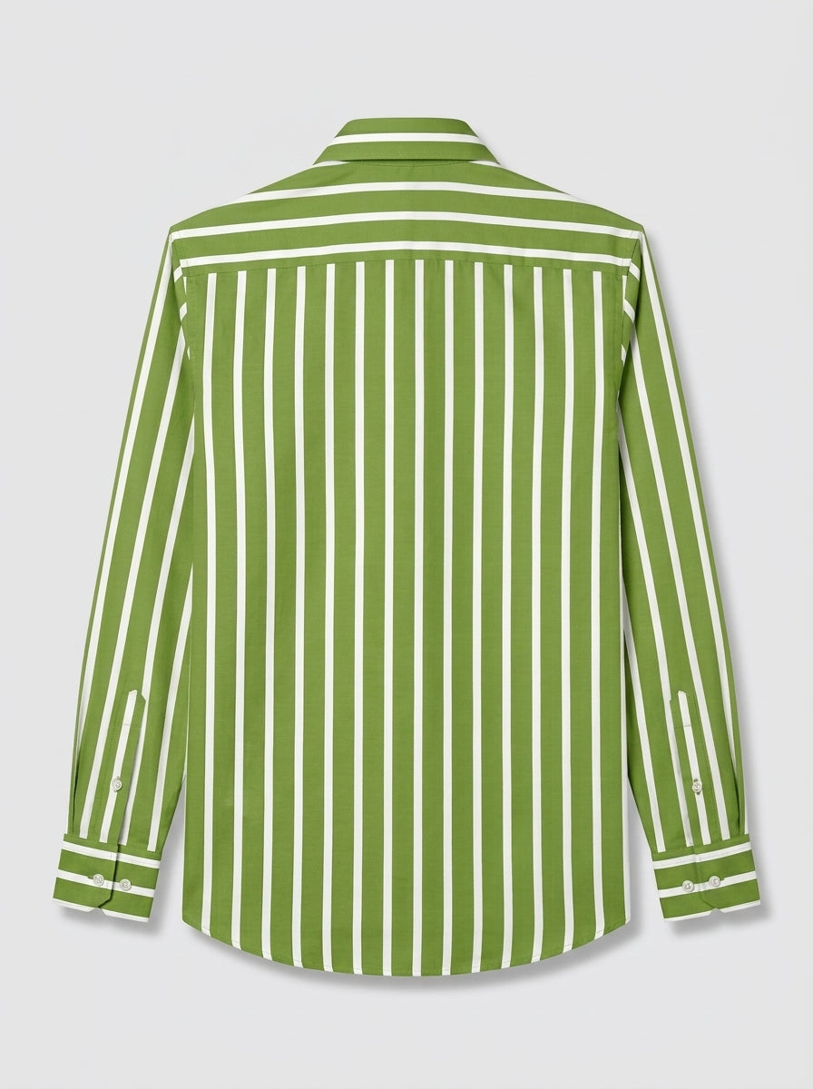 Men's Green & White Vertical Striped Regular Fit Formal Shirt | Full & Half Sleeve
