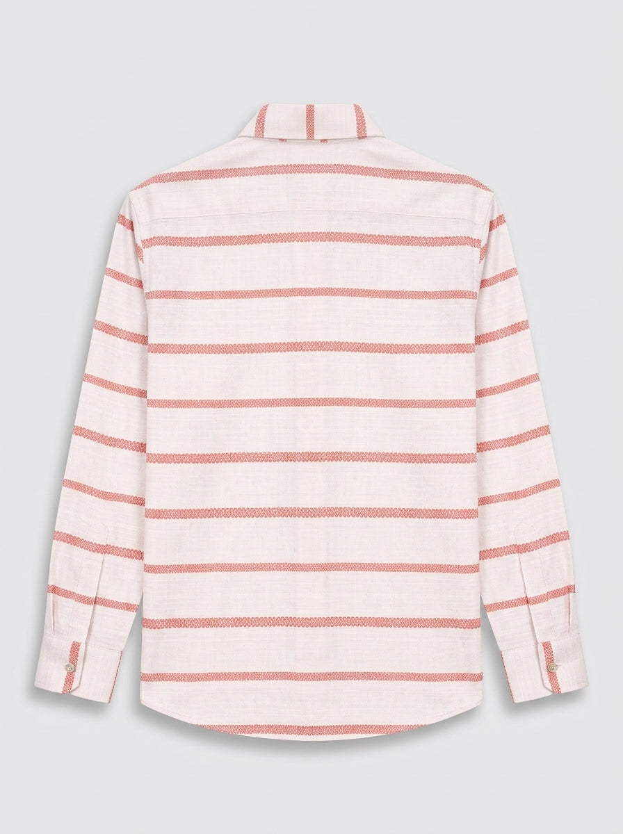 Men's Off White & Coral Red Windowpane Checked Regular Fit Formal Shirt | Full & Half Sleeve
