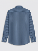 Men's Steel Blue & Navy Vertical Striped Regular Fit Formal Shirt | Full & Half Sleeve