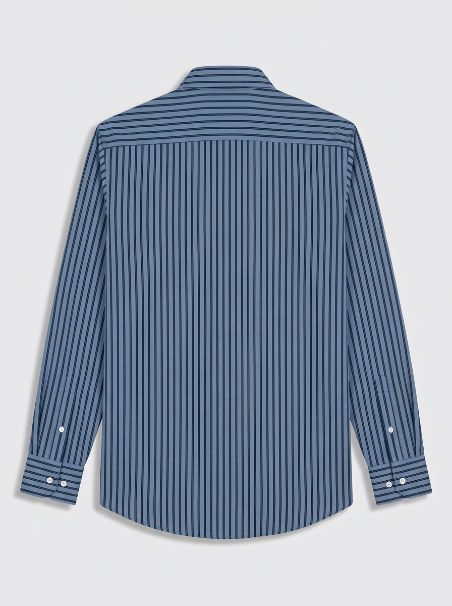 Men's Steel Blue & Navy Vertical Striped Regular Fit Formal Shirt | Full & Half Sleeve