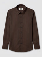 Men's Dark Chocolate Brown Pinstriped Regular Fit Formal Shirt | Full & Half Sleeve