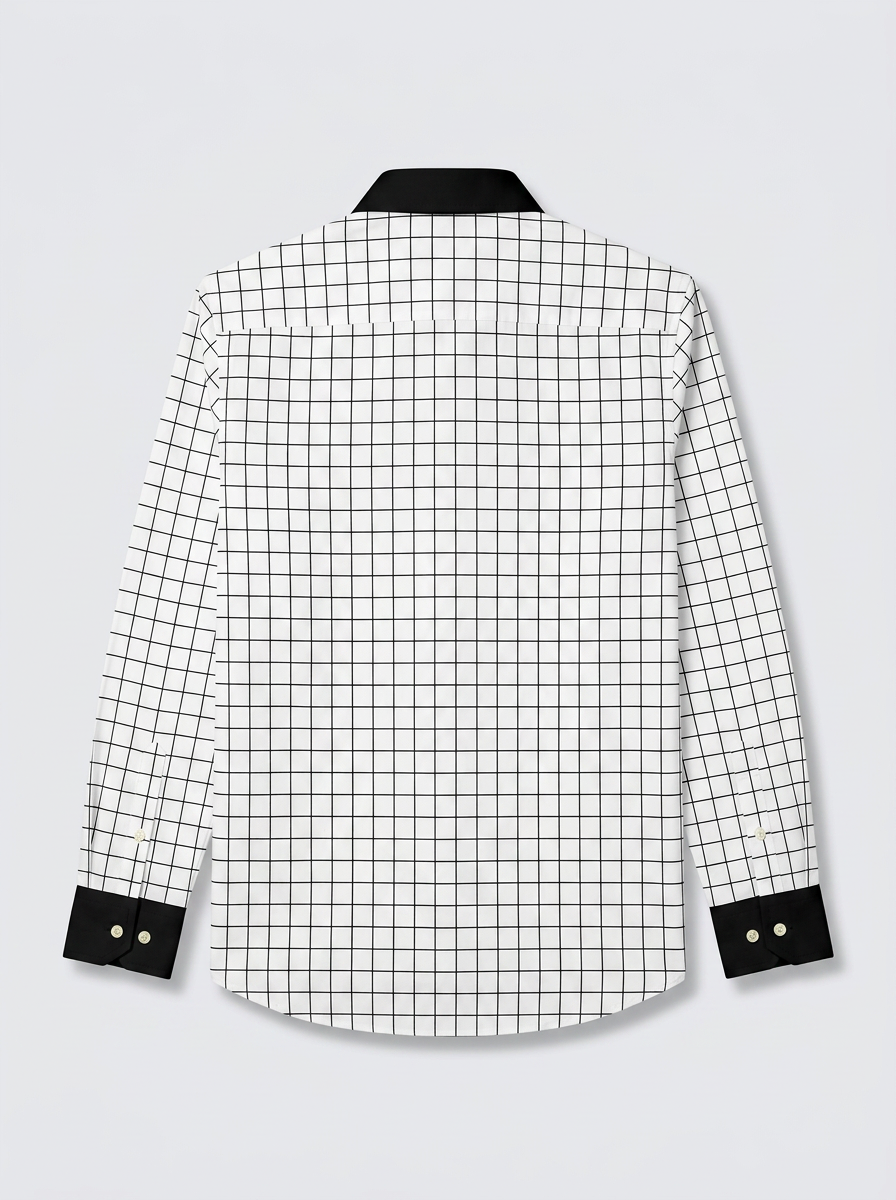 Men's White Black Windowpane Check Shirt Regular Fit Premium Formal Casual Wear