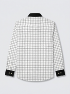 Men's White Black Windowpane Check Shirt Regular Fit Premium Formal Casual Wear
