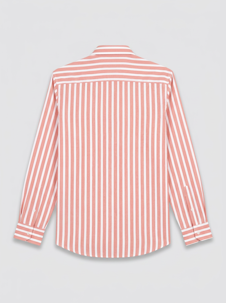 Men's Coral Peach & White Striped Regular Fit Formal Shirt | Full & Half Sleeve