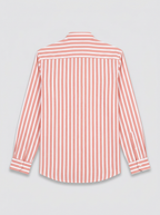 Men's Coral Peach & White Striped Regular Fit Formal Shirt | Full & Half Sleeve