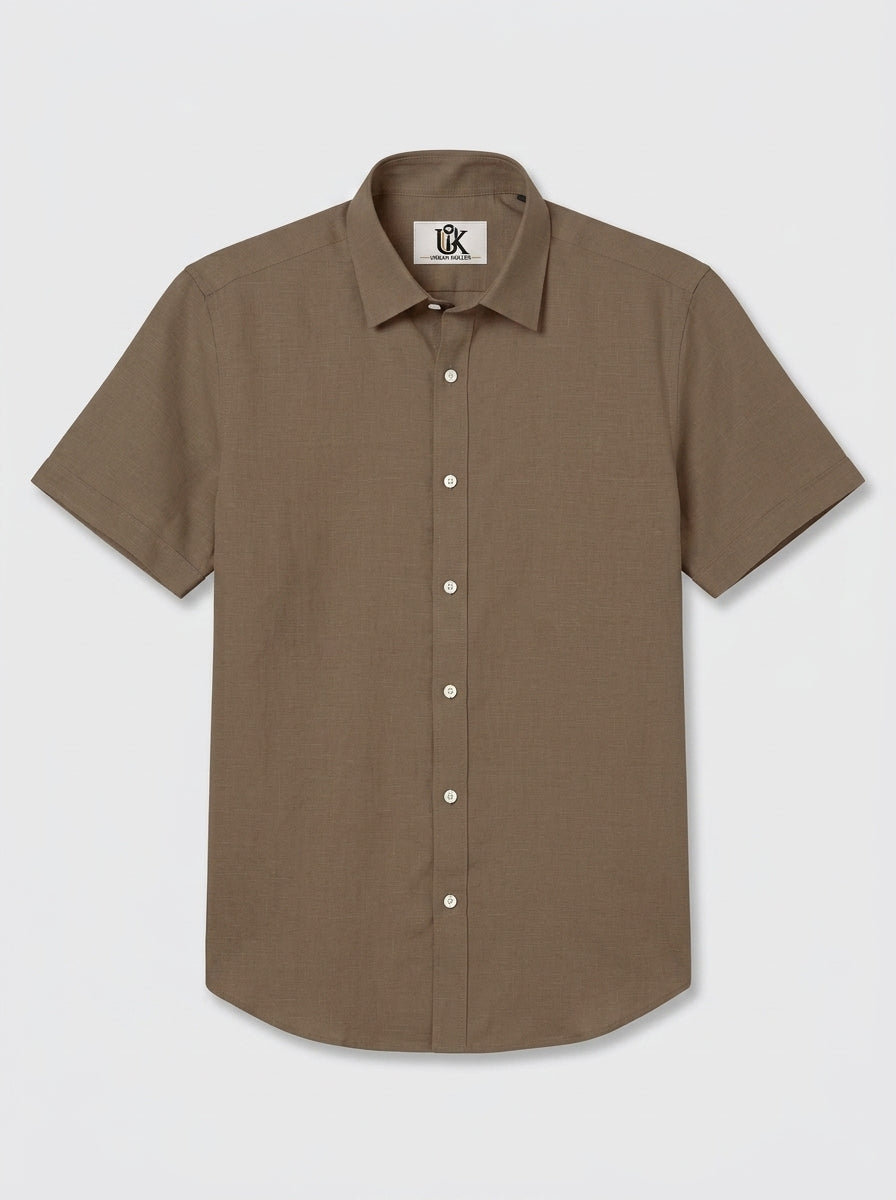 Men’s Walnut Brown Textured Regular Fit Formal Casual Shirt, Full & Half Sleeve