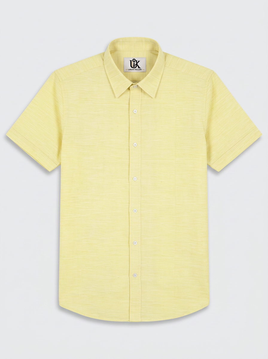 Men’s Lemon Yellow Textured Shirt, Regular Fit Formal Casual Full & Half Sleeve