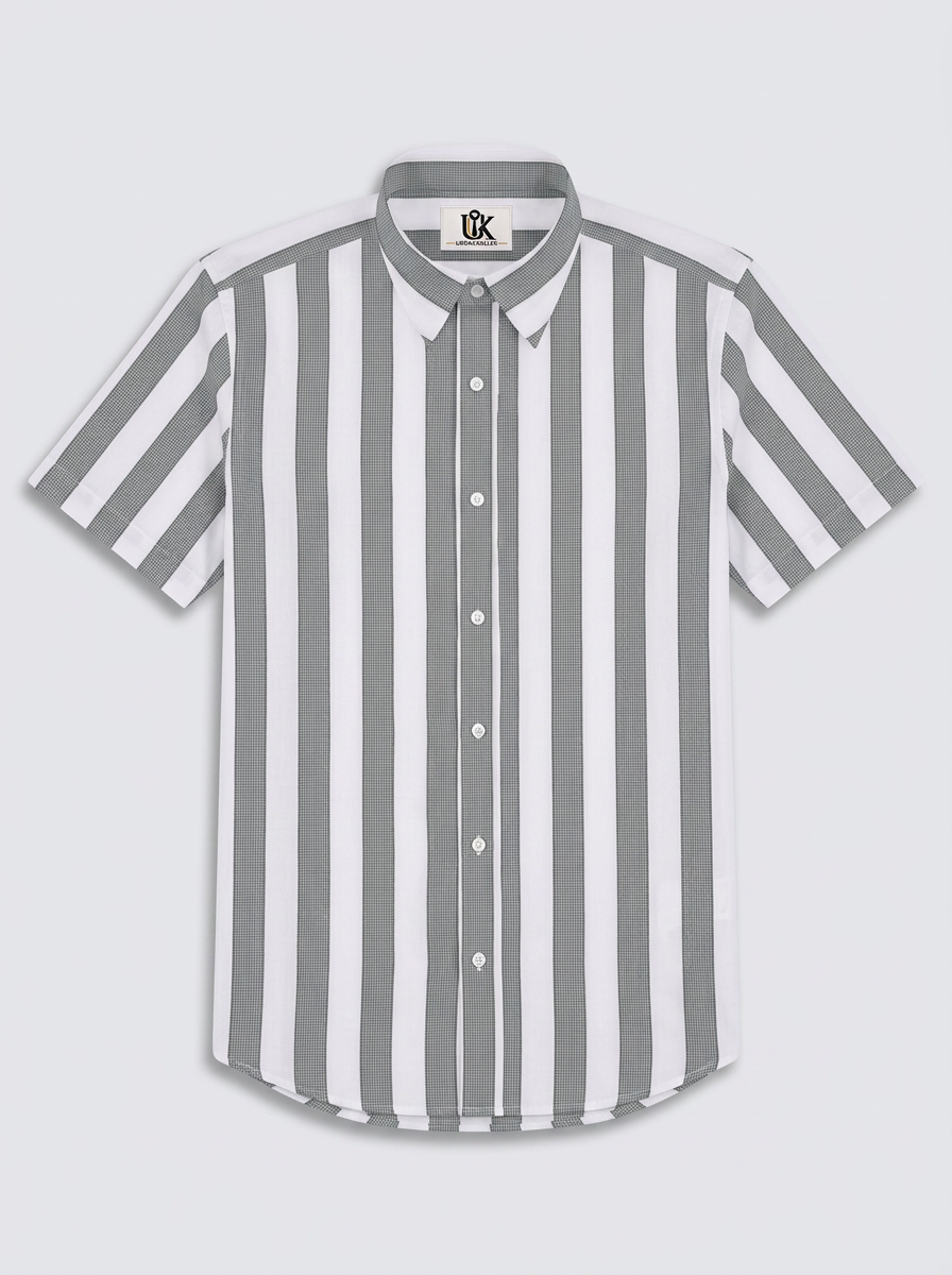 Men's White & Grey Vertical Striped Regular Fit Formal Shirt | Full & Half Sleeve