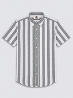 Men's White & Grey Vertical Striped Regular Fit Formal Shirt | Full & Half Sleeve