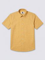 Men’s Mustard Yellow Micro Check Regular Fit Formal Casual Shirt, Full & Half Sleeve