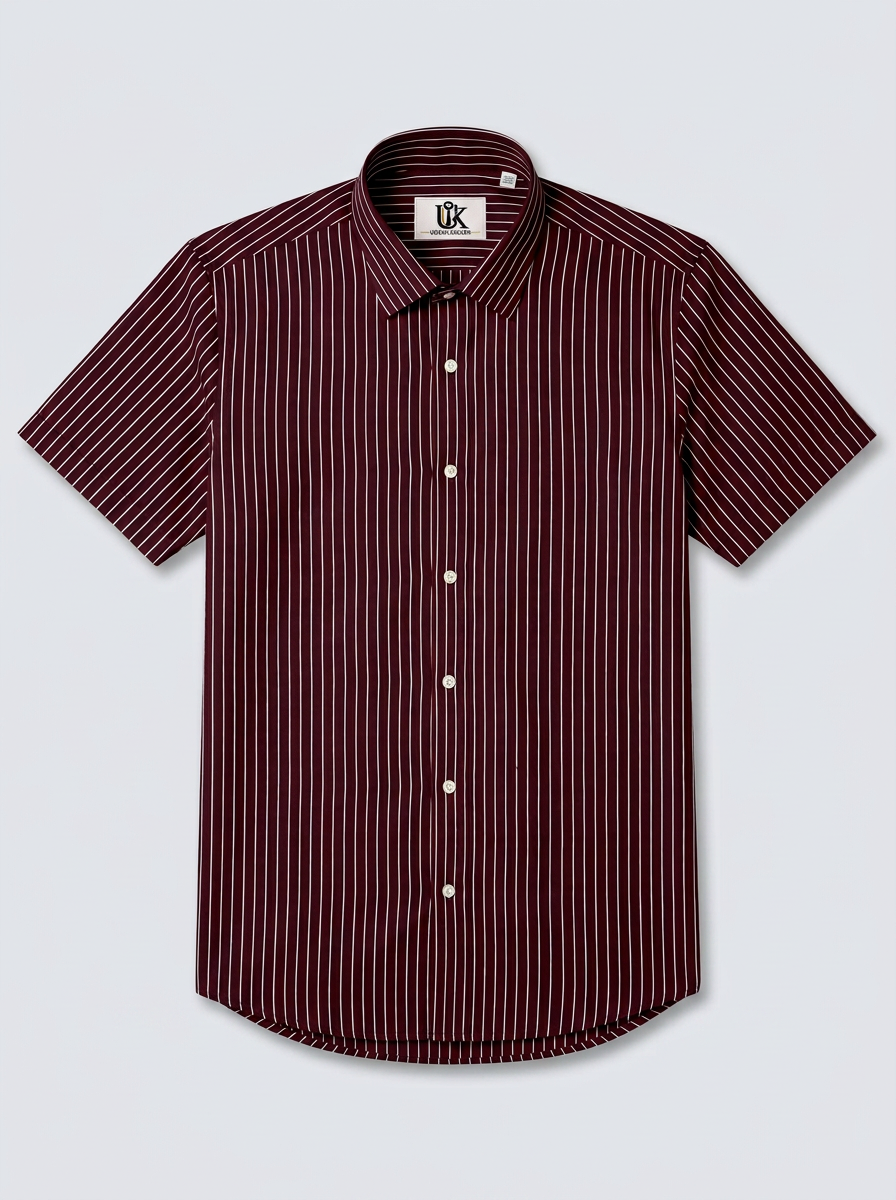 Men's Maroon Pinstripe Formal Shirt Regular Fit | Full & Half Sleeve
