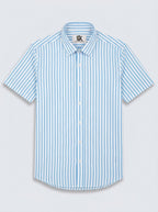 Men's Light Sky Blue & White Vertical Striped Regular Fit Formal Shirt | Full & Half Sleeve