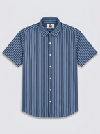 Men's Steel Blue & Navy Vertical Striped Regular Fit Formal Shirt | Full & Half Sleeve