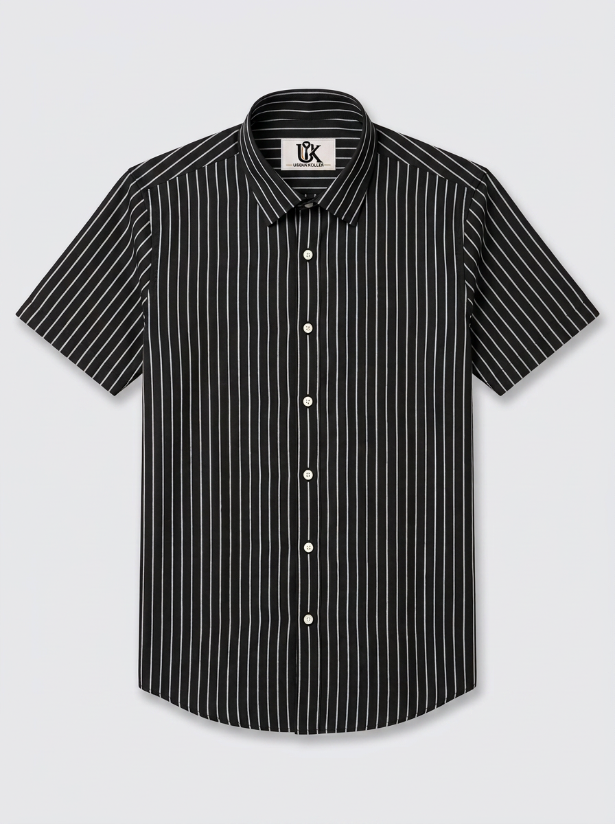 Men’s Black & Grey Pinstripe Regular Fit Formal Casual Shirt, Full & Half Sleeve