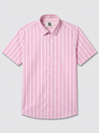 Men’s Pink & White Vertical Striped Regular Fit Formal Casual Shirt, Full & Half Sleeve