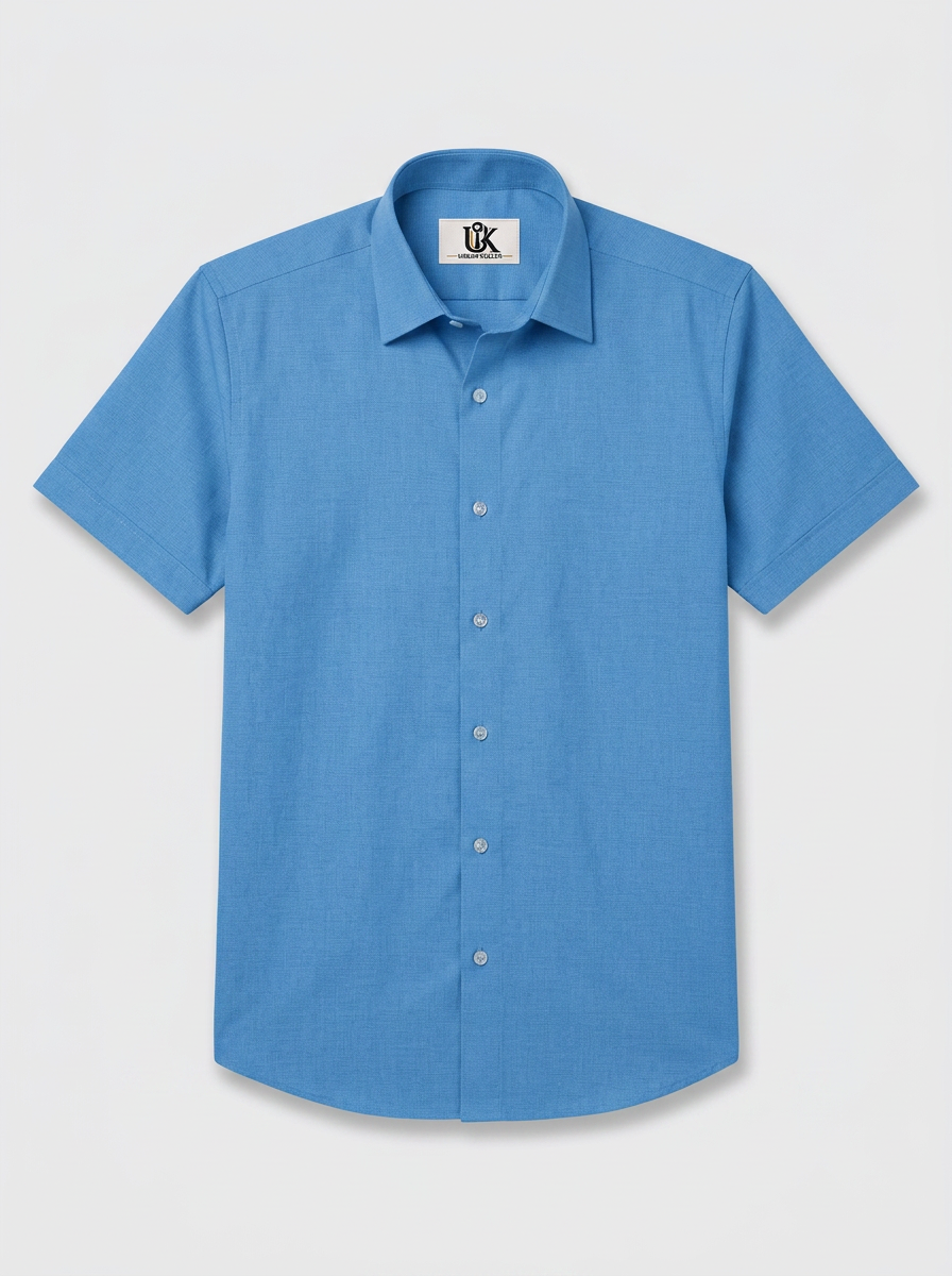 Men’s Cerulean Blue Textured Regular Fit Formal Casual Shirt, Full & Half Sleeve