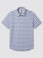 Men's Blue & White Horizontal Stripe Regular Fit Casual Shirt | Full & Half Sleeve