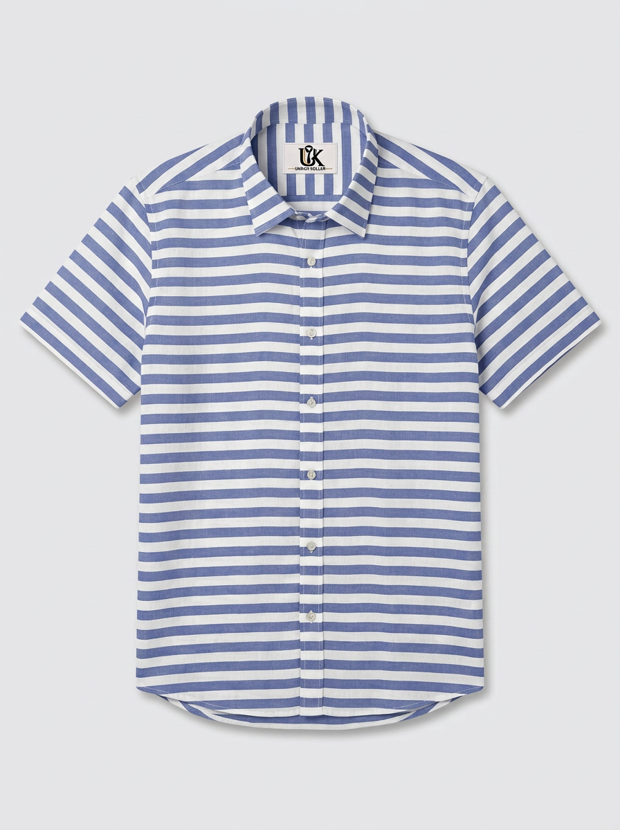 Men's Blue & White Horizontal Stripe Regular Fit Casual Shirt | Full & Half Sleeve