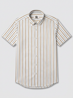 Men's White Brown & Grey Striped Regular Fit Formal Shirt | Full & Half Sleeve