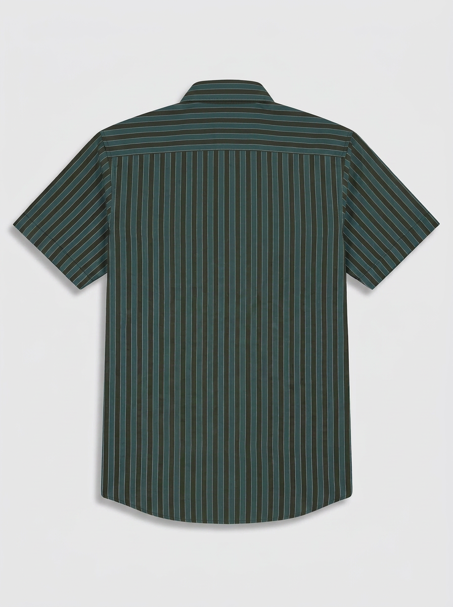 Men's Teal Green & Olive Vertical Striped Regular Fit Formal Shirt | Full & Half Sleeve