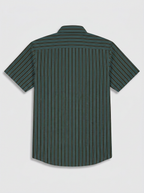 Men's Teal Green & Olive Vertical Striped Regular Fit Formal Shirt | Full & Half Sleeve