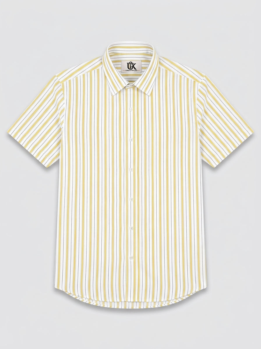 Men's White Gold Pinstripe Regular Fit Formal Shirt | Full & Half Sleeve