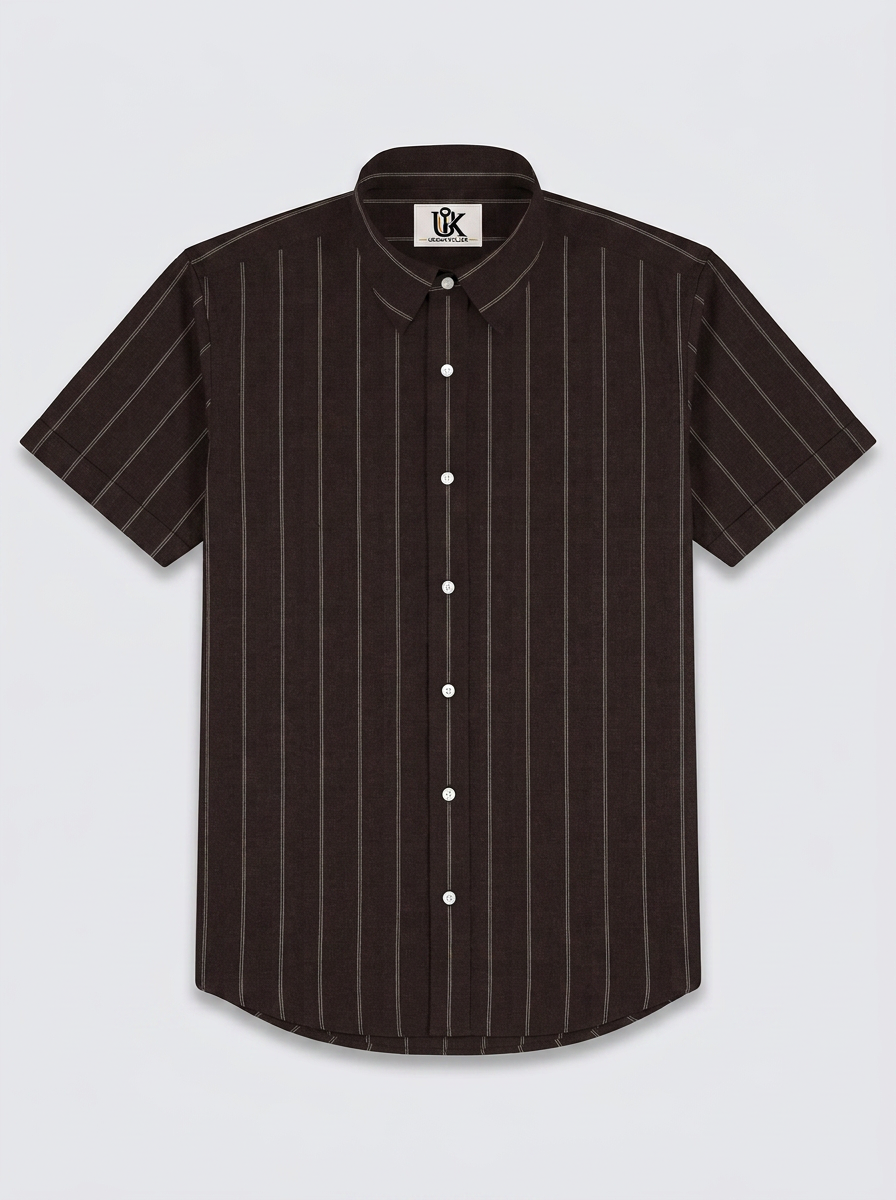 Men's Dark Brown Pinstripe Formal Shirt Regular Fit | Full & Half Sleeve